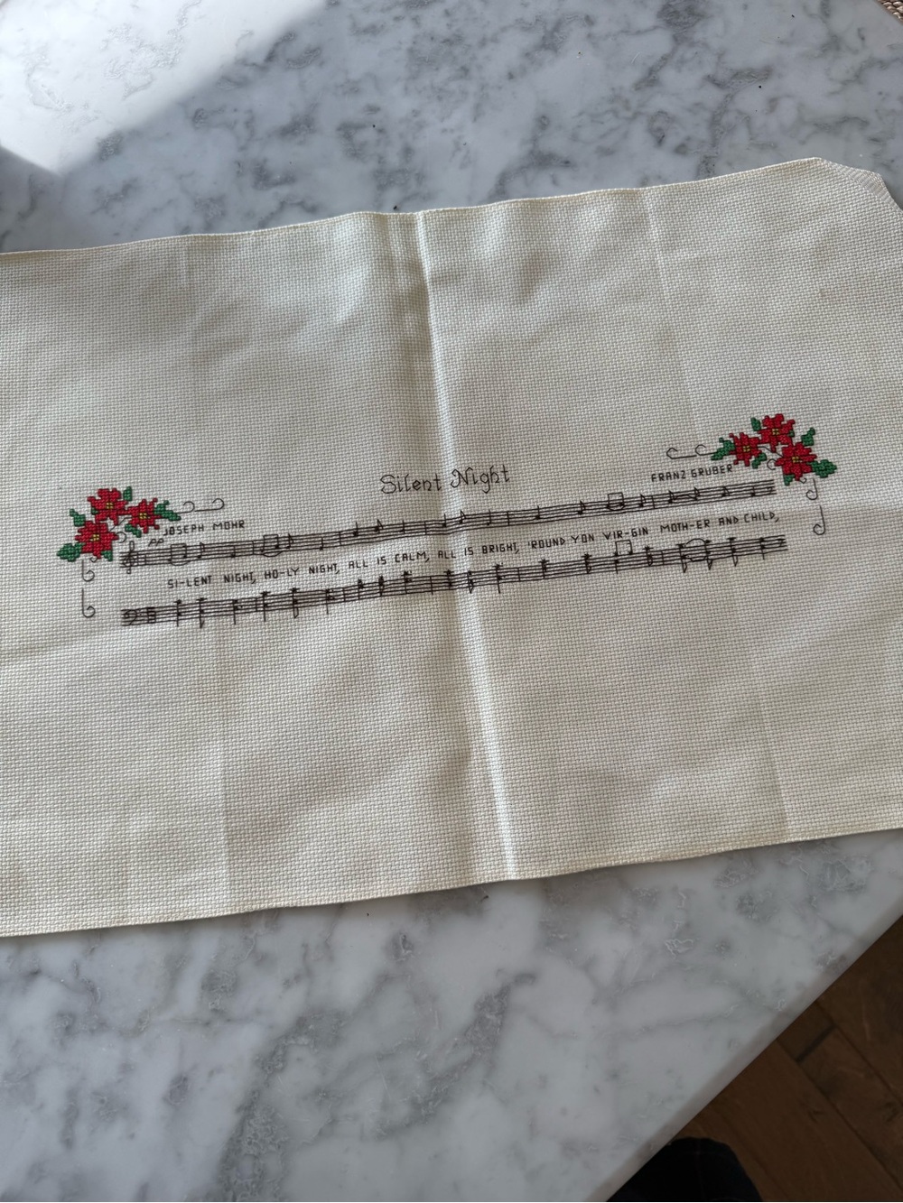 Handmade Silent Night Christmas Cross Stitch Needlework Textile Art